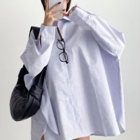 REAL STYLE/リアルスタイル REAL STYLE シャツ レディース 長袖 ストライプ柄 コットン 綿 春 夏 秋 冬 厚手 ブラウス トップス アウター 羽織 大きいサイ/508030888
