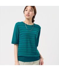 TOKYO SHIRTS/トーキョーシャツ TOKYO SHIRTS ニット 前身タックボーダー クルーネックプルオーバー 五分袖 レディース/508031306