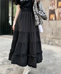 shopnikoniko/ショップニコニコ ShopNikoNiko ハイウエスト ティアード フリルロングスカート 韓国カジュアル 韓国ガーリー 淡色女子 春 夏 秋 冬 フレアスカー/508031604