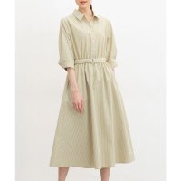 Honeys/ハニーズ Honeys 6分袖シャツワンピース ワンピース シャツワンピース ロング丈 大きいサイズ オフィス きれいめ 無地 ストライプ柄 スキッパー レディ/508033115
