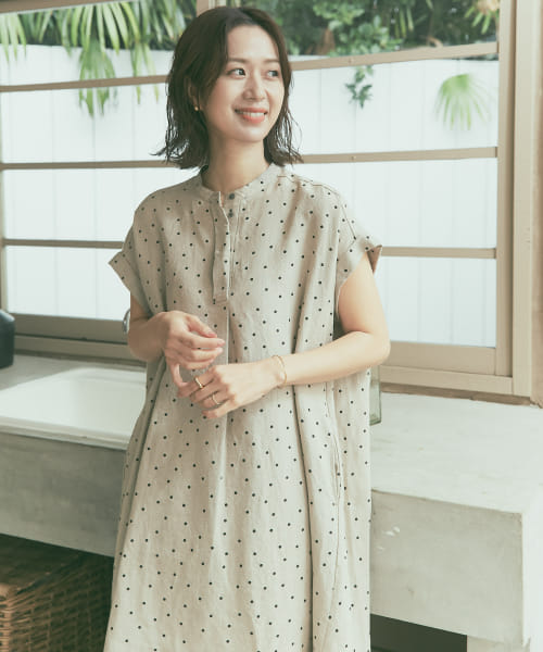 24SS　アーバンリサーチドアーズ　リネン　ドット　フレアワンピース　麻　M セール 30%OFF】リネンドットフレアワンピース(508033189