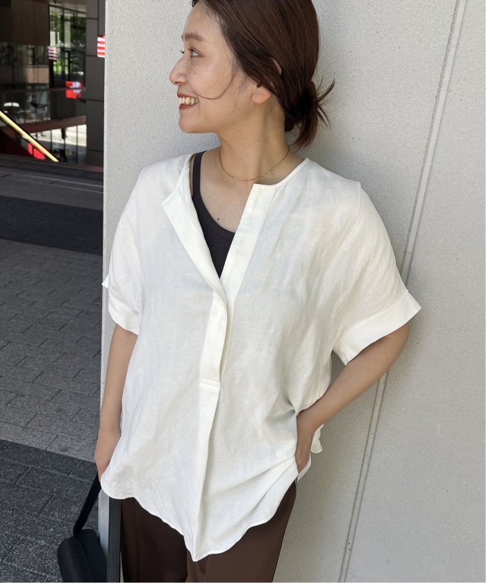 JOURNAL STANDARD - ジャーナルスタンダード　23SS レーヨン麻ノーカラーブラウス　ストライプ アウトレットEC販売禁止※《追加2》レーヨン麻ノーカラーブラウス