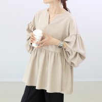 Aletta vita/アレッタ ヴィータ Aletta vita 杢無地スリットネックペプラムブラウス/508034925