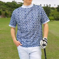 TopIsm/トップイズム TopIsm ゴルフ モックネック メンズ ゴルフウェア 速乾ドライメッシュ ストレッチ 半袖 ポロシャツ 春夏 カモフラ 迷彩 総柄 千鳥格子 /506061235