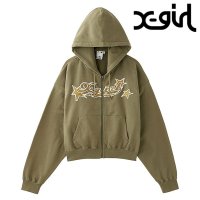 X-girl/エックスガール X－girl STAR LOGO ZIP UP HOODIE OLIVE [105251012004 SS25]/508037492