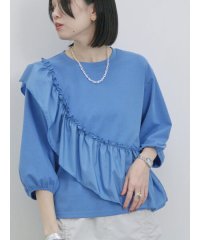 Samansa Mos2 blue/7分袖ドッキングフリルプルオーバー/508037776