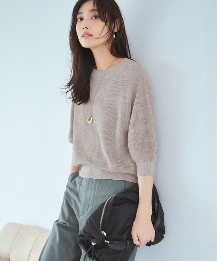 25SS／極美品 23区 ピュアリネン パフスリーブ ニット 杏さん着用 38 セール 30%OFF】【杏さん着用】ピュアリネン パフスリーブ