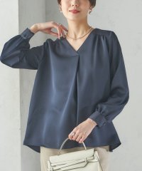 SHIPS WOMEN/〈手洗い可能〉バックサテン Vネック ロング スリーブ ブラウス/508038422