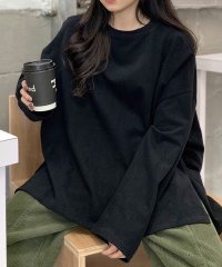 RIFF/リフ Riff サイドスリットBIGロンT プルオーバー Tシャツ ドロップショルダー トップス 韓国 シンプル ベーシック カジュアル 長袖 無地/507152809