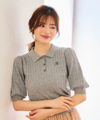 Feroux/【洗える】胸元刺繍ケーブルポロ ニット/508039768