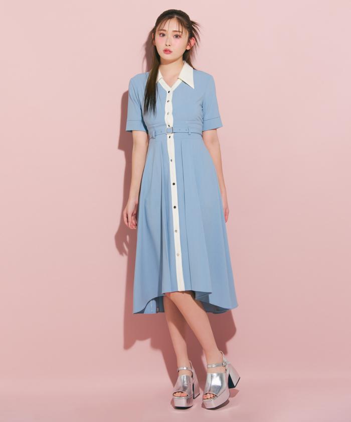 セール 40%OFF】バイカラースキッパー半袖シャツワンピース