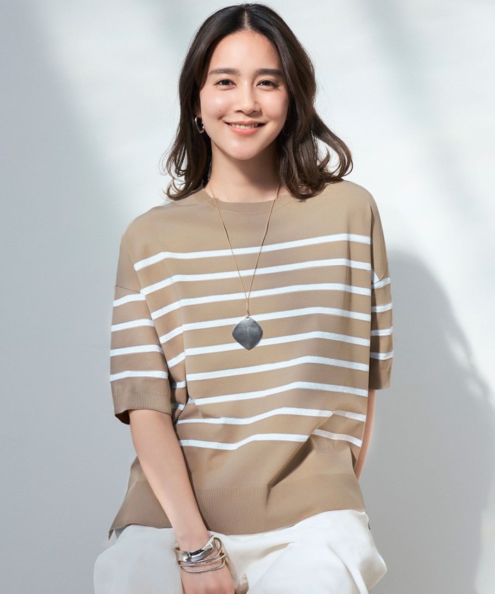 美品 自由区 SHIHO着用 24SS クレープストレッチプルオーバー ニット 接触冷感・UVカット・SHIHOさん着用・WEB限定カラーあり