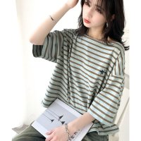 Classical Elf/クラシカルエルフ Classical Elf ラフにキマる大人スタイル。オーガニックコットン100%オーバーサイズパネルボーダーTシャツ(半袖)/508046657