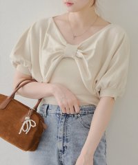 NICE CLAUP/OLIVE des OLIVE OUTLET/【RMAF】【麻タッチで夏も快適】リボン半袖アンサンブル/508048232