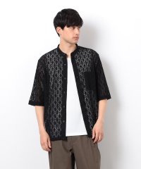 COMME CA ISM MENS/透かし柄レース ５分袖 バンドカラーシャツ/508023750