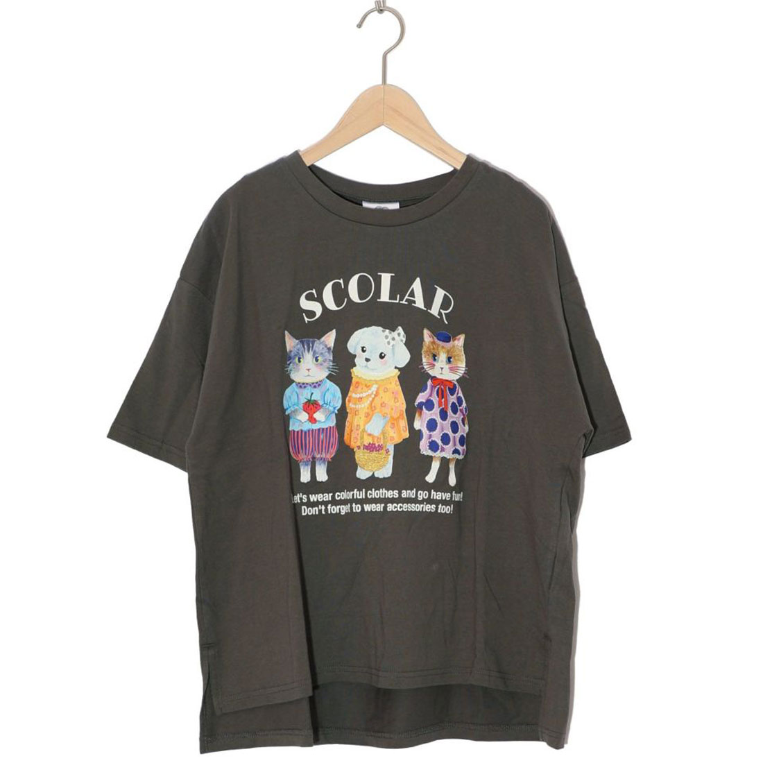 スカラー ScoLar アニマルリンゴ柄Tシャツ （ブラック） スカラー ScoLar アニマルリンゴ柄Tシャツ （ブラック