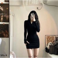 And Kawaii/アンドカワイイ And Kawaii ニットワンピース 長袖 ミディアム丈 タイトワンピース リブニット レディース ポロ襟 着痩せ 着回し 長袖 ミディアム丈/508053470