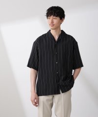 リネンブレンドピンストライプワイドカラーシャツ（セットアップ可)