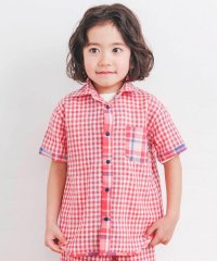 【お揃い】ポケット付きダブルガーゼリバーシブル半袖チェックシャツ(80~130c
