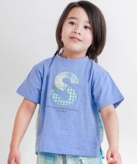 【お揃い】ダブルガーゼ切り替えロゴパッチ刺しゅう半袖Tシャツ(80~130cm)
