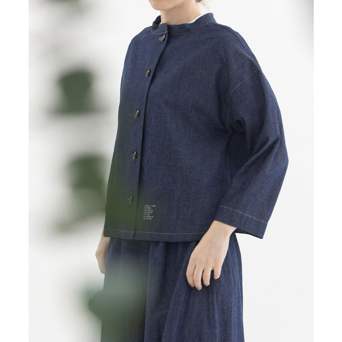 美品✨nop de nod ノップドゥノッド リネン コットン デニムジャケット ノップドゥノッド nop de nod リネンコットンノーカラー