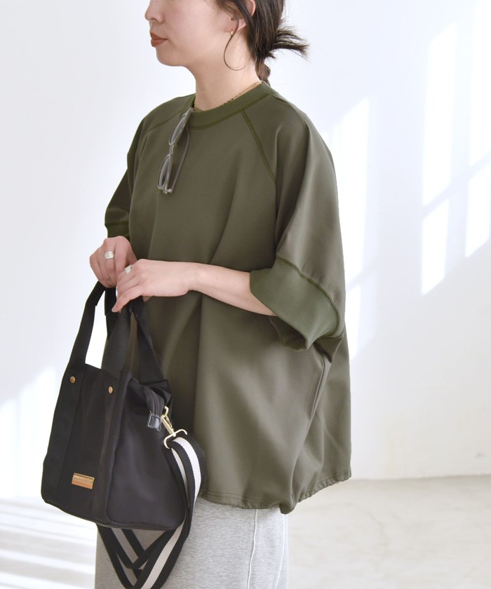 quaranciel:〈洗濯機可能〉ライト ポンチ ハーフスリーブ ドロスト ルーズ TEE quaranciel:〈洗濯機可能〉ライト ポンチ ハーフスリーブ