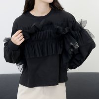 Aletta vita/アレッタ ヴィータ Aletta vita T/C天竺xチュールフリルドッキングプルオーバー/508066674