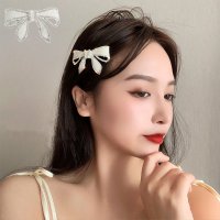 shoppinggo/ショッピングゴー shoppinggo リボン バレッタ パール ヘアアクセサリー ヘアアレンジ エレガントパールリボン ブライダル 結婚式 フォーマル キラキ/508066777