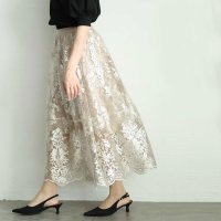 Sawa a la mode/サワアラモード Sawa a la mode エレガントな刺繍ベールのチュールフレアスカート/508067404