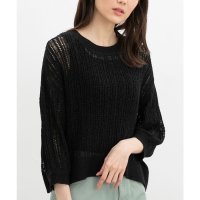 Honeys/ハニーズ Honeys 7分袖透かし編ニット トップス ニット セーター 透かし編ニット 7分袖ニット 透かし編み クルーネック テープヤーン素材 無地 レディ/508070183
