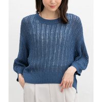 Honeys/ハニーズ Honeys 7分袖透かし編ニット トップス ニット セーター 透かし編ニット 7分袖ニット 透かし編み クルーネック テープヤーン素材 無地 レディ/508070183