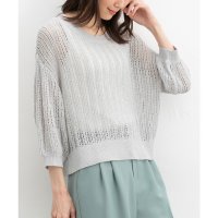 Honeys/ハニーズ Honeys 7分袖透かし編ニット トップス ニット セーター 透かし編ニット 7分袖ニット 透かし編み クルーネック テープヤーン素材 無地 レディ/508070183