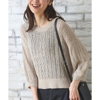 Honeys/ハニーズ Honeys 7分袖透かし編ニット トップス ニット セーター 透かし編ニット 7分袖ニット 透かし編み クルーネック テープヤーン素材 無地 レディ/508070183