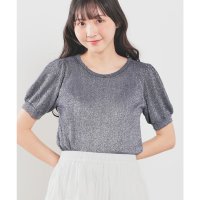 Honeys/ハニーズ Honeys ラメシアーニット トップス ニット セーター 半袖 シアーニット ラメニット 半袖ニット ラメ シアー素材 クルーネック 無地 レディー/508070242