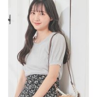 Honeys/ハニーズ Honeys ラメシアーニット トップス ニット セーター 半袖 シアーニット ラメニット 半袖ニット ラメ シアー素材 クルーネック 無地 レディー/508070242