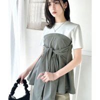 Classical Elf/クラシカルエルフ Classical Elf 一枚でトレンドコーデが完成♪ビスチェ風2wayリボン使いサッカー素材ドッキングトップス（半袖）/508076459
