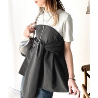Classical Elf/クラシカルエルフ Classical Elf 一枚でトレンドコーデが完成♪ビスチェ風2wayリボン使いサッカー素材ドッキングトップス（半袖）/508076459