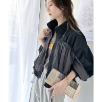 Classical Elf/クラシカルエルフ Classical Elf 柔らかなシアーが魅力。軽量ナイロン異素材ドッキングギャザー使いスタンドカラーブルゾン/508076462