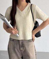 callautia/カラウティア callautia callautia Vネックショート丈半袖ニット/508076469