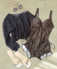 OSYAREVO/オシャレボ OSYAREVO 【ネット限定】【CanCam掲載アイテム】トップス付き サイドレースアップ フリル ワンピース 水着 セットアップ 【返品不可商品/504122307