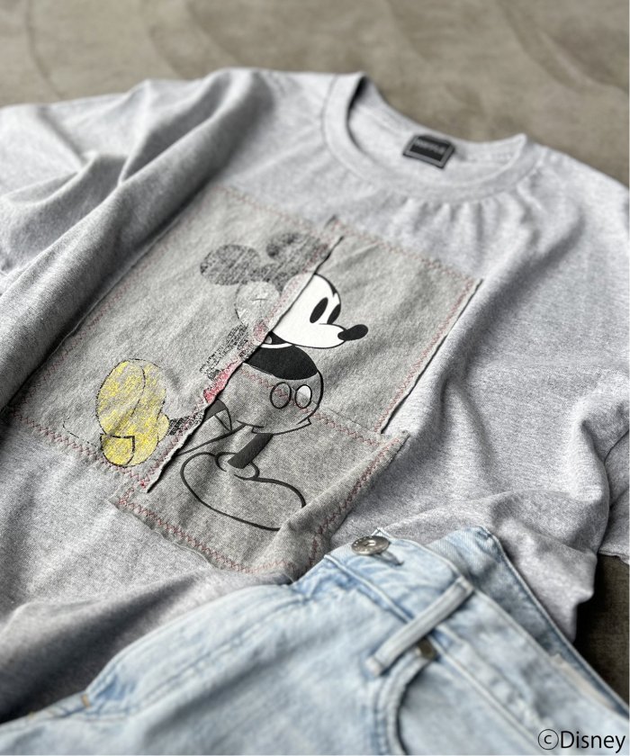 スピックアンドスパン ウィッフル MICKY パッチワーク Tシャツ グレー WIFFLE / ウィッフル】 別注 MickeyパッチワークTee | スピック