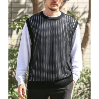 LUXSTYLE/ラグスタイル LUXSTYLE メッシュ編みルーズサイズクルーネックベスト/透かし編み メッシュ編み メッシュベスト 重ね着 レイヤード メンズ レディース 接/508079450
