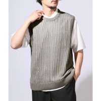 LUXSTYLE/ラグスタイル LUXSTYLE メッシュ編みルーズサイズクルーネックベスト/透かし編み メッシュ編み メッシュベスト 重ね着 レイヤード メンズ レディース 接/508079450