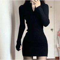 And Kawaii/アンドカワイイ And Kawaii フィットリブニットミニワンピース 長袖 ミディアム丈 着痩せ 着回し 春/508081583