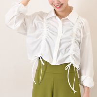 REAL STYLE/リアルスタイル REAL STYLE ブラウス レディース 長袖 ドロスト シャーリング 白 無地 ストライプ オフィス オシャレ ショート丈 シャツ トップス/508081839