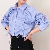 REAL STYLE/リアルスタイル REAL STYLE ブラウス レディース 長袖 ドロスト シャーリング 白 無地 ストライプ オフィス オシャレ ショート丈 シャツ トップス/508081839