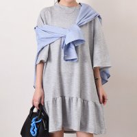 REAL STYLE/リアルスタイル REAL STYLE ワンピース レディース 夏 春 五分袖 半袖 ライトスウェット カットソー 薄手 裾フリル 体型カバー トップス チュニッ/508081854