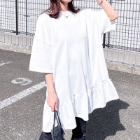 REAL STYLE/リアルスタイル REAL STYLE ワンピース レディース 夏 春 五分袖 半袖 ライトスウェット カットソー 薄手 裾フリル 体型カバー トップス チュニッ/508081854