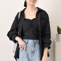 REAL STYLE/リアルスタイル REAL STYLE シャツ ビスチェ 2点セット レディース ストライプ カップ付き 重ね着 おしゃれ かわいい トップス キャミソール ブラ/508081864