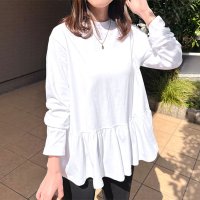REAL STYLE/リアルスタイル REAL STYLE カットソー レディース 長袖 綿 コットン トップス Tシャツ ロンT 薄手 春 夏 秋 冬 裾フリル フレア ゆったり /508081865
